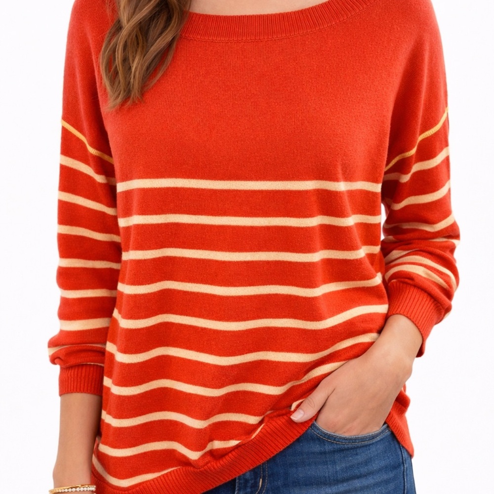 Zuda Orange Striped Sweater Large 100% Cotton